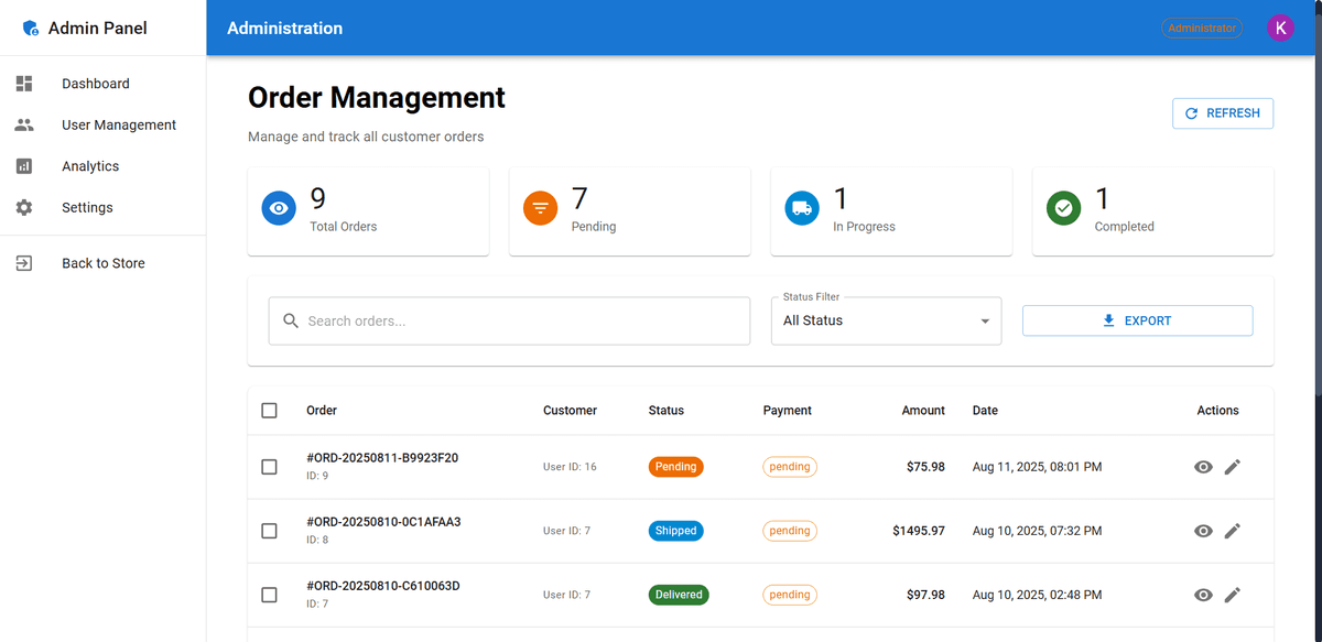 Admin Order Management Interface